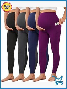 Maternity Leggings with Pockets Over The Belly Buttery Soft Yoga Workout Pants